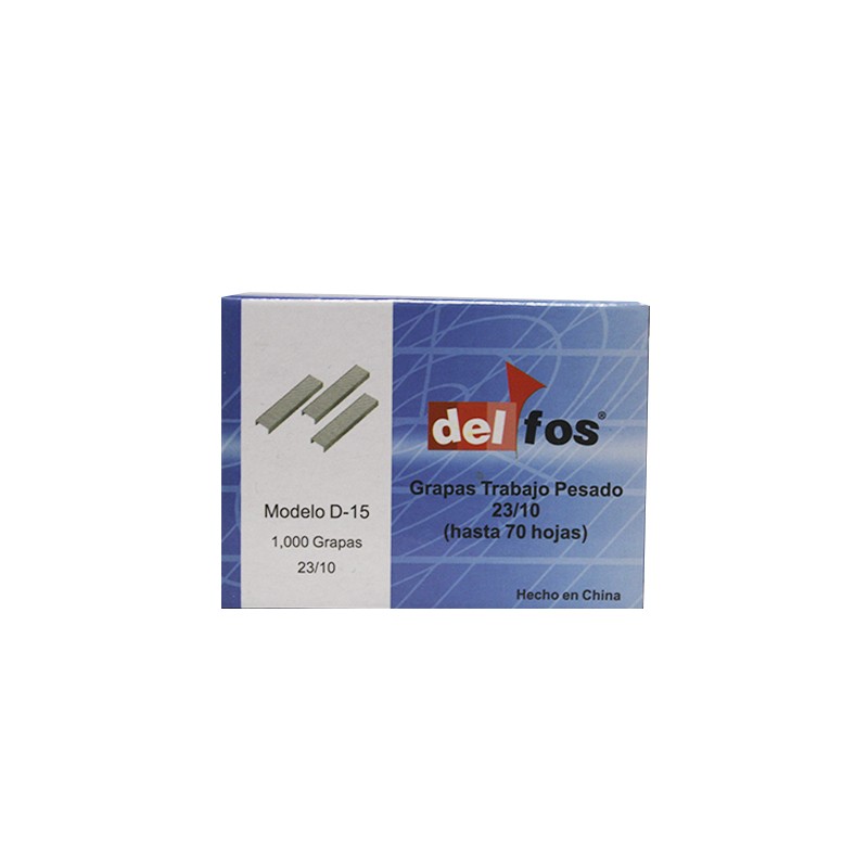 GRAPAS DE TRABAJO PESADO DELFOS D-15 23/10 CAPACIDAD PARA 70 HOJAS CAJITA CON 1,000
