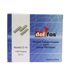GRAPAS DE TRABAJO PESADO DELFOS D-16 23/13 CAPACIDAD PARA 100 HOJAS CAJITA CAJA CON 1,000