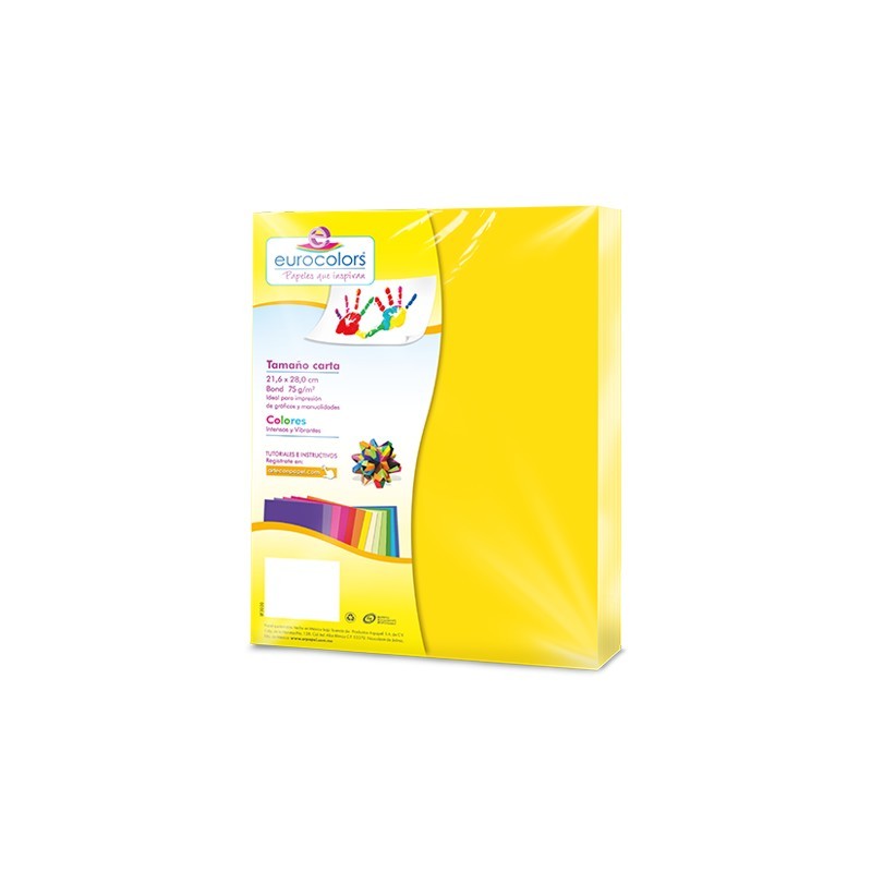 PAPEL BOND EUROCOLORS CARTA AMARILLO NEON  PAQUETE CON 100