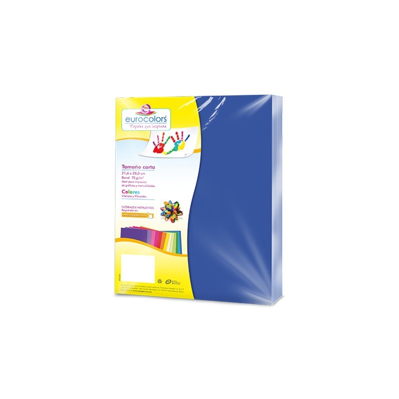 PAPEL BOND EUROCOLORS CARTA AZUL PAQUETE CON 100