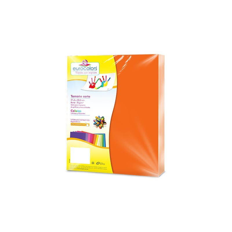 PAPEL BOND EUROCOLORS CARTA NARANJA ZANAHORIA PAQUETE CON 100