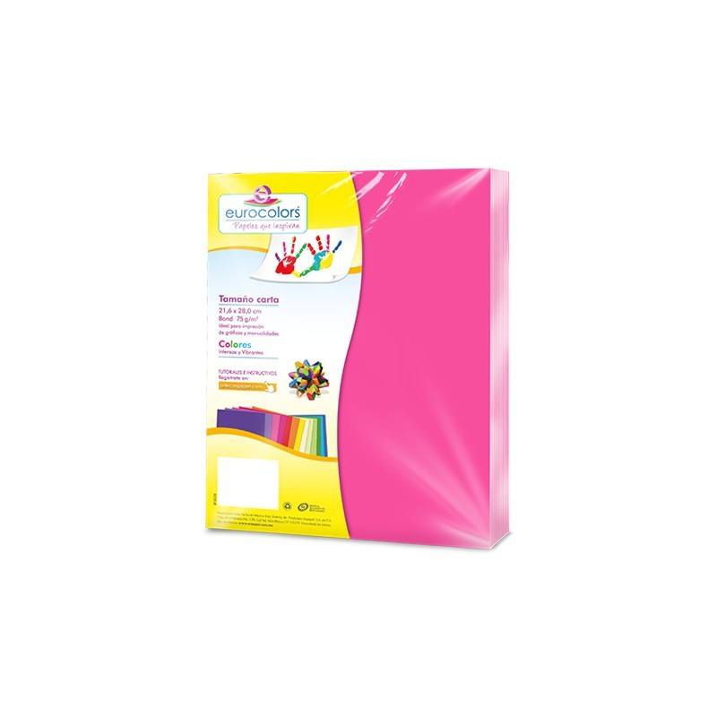PAPEL BOND EUROCOLORS CARTA ROSA NEON PAQUETE CON 100