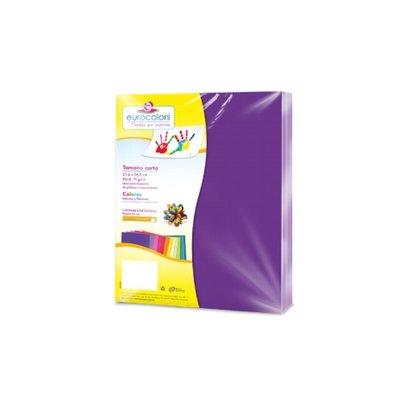 PAPEL BOND EUROCOLORS CARTA MORADO UVA PAQUETE CON 100