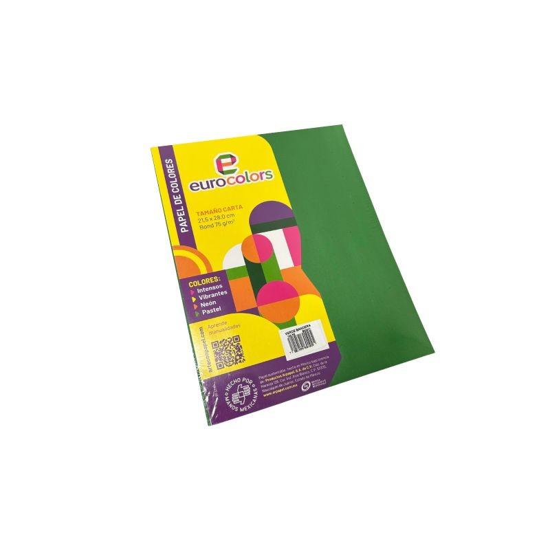 PAPEL BOND EUROCOLORS CARTA VERDE BANDERA PAQUETE CON 100