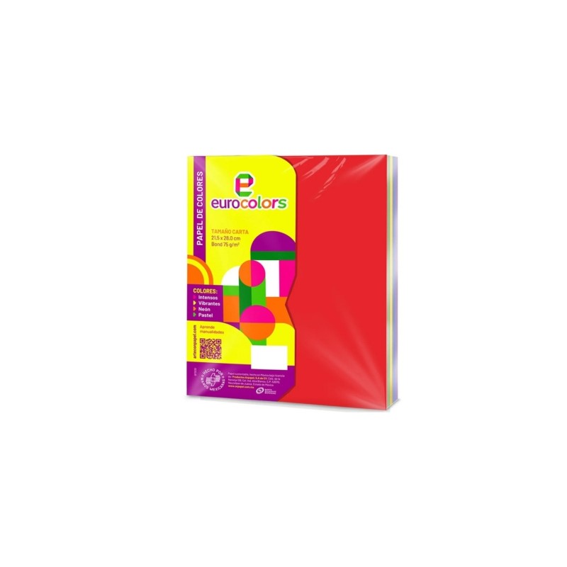 PAPEL BOND EUROCOLORS CARTA ARCOIRIS INTENSO PAQUETE CON 100