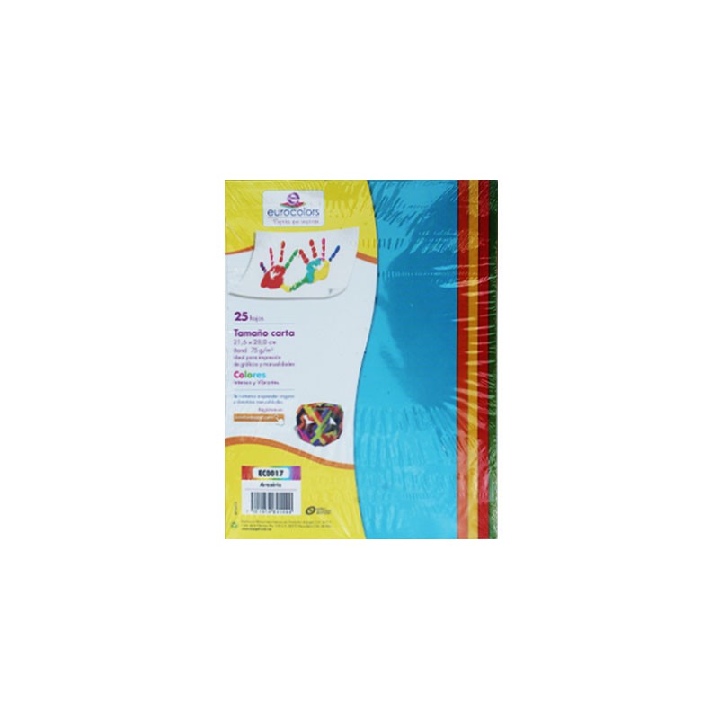 PAPEL BOND EUROCOLORS CARTA ARCOIRIS EC0017 PAQUETE CON 25