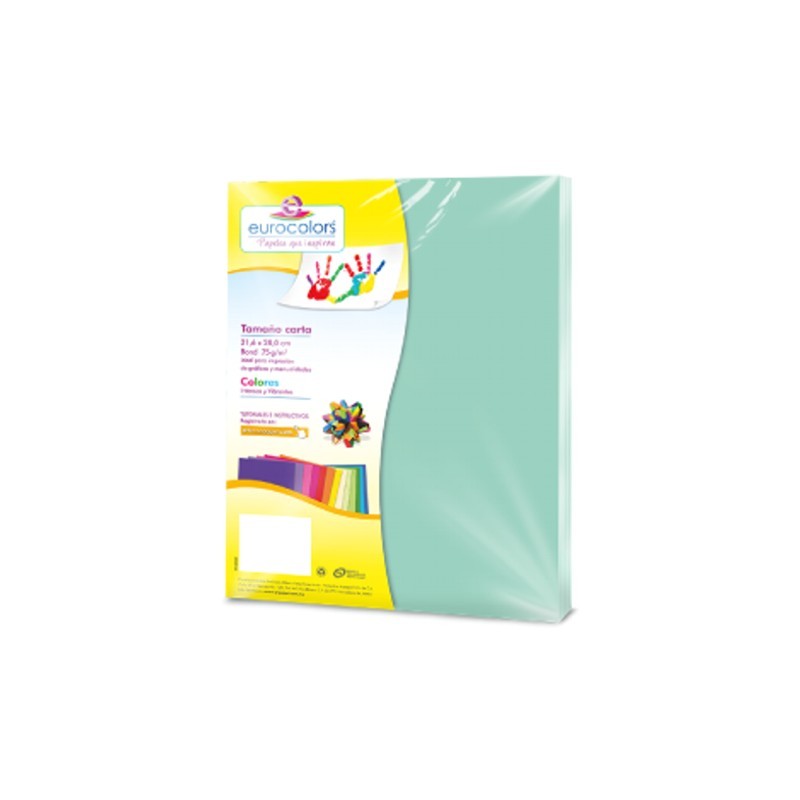 PAPEL BOND EUROCOLORS CARTA AZUL PASTEL PAQUETE CON 100