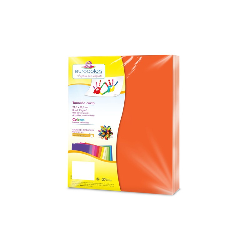 PAPEL BOND EUROCOLORS CARTA NARANJA NEON PAQUETE CON 100