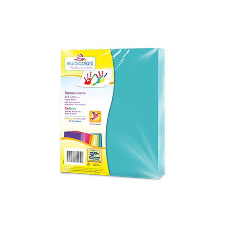 PAPEL BOND EUROCOLORS CARTA TURQUEZA PAQUETE CON 100
