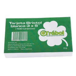 TARJETA BRISTOL T-12 TREBOL 3X5 PULGADAS RAYADA PAQUETE CON 100