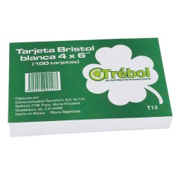 TARJETA BRISTOL T-14 TREBOL 4X6 PULGADAS RAYADA PAQUETE CON 100