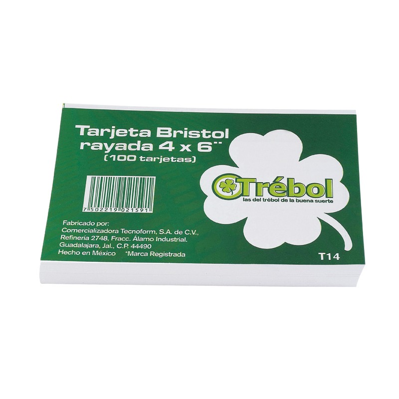 TARJETA BRISTOL T-13 TREBOL 4X6 PULGADAS BLANCA PAQUETE CON 100