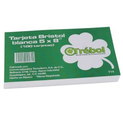 TARJETA BRISTOL T-16 TREBOL 5X8 PULGADAS RAYADA PAQUETE CON 100