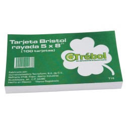 TARJETA BRISTOL T-15 TREBOL 5X8 PULGADAS BLANCA PAQUETE CON 100