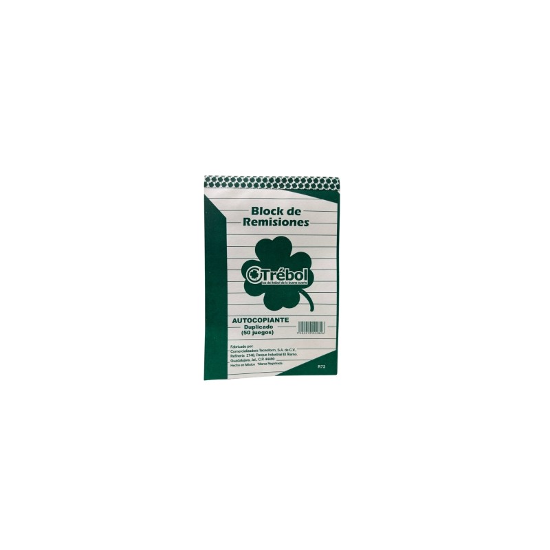 BLOCK REMISION TREBOL R72 TAMAÑO 1/4 OFICIO DUPLICADO AUTOCOPIANTE BLOCK CON 50 JUEGOS