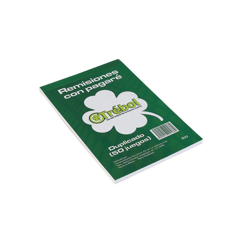 BLOCK REMISION TREBOL R22 TAMAÑO ESQUELA DUPLICADO CON PAGARE 50 JUEGOS