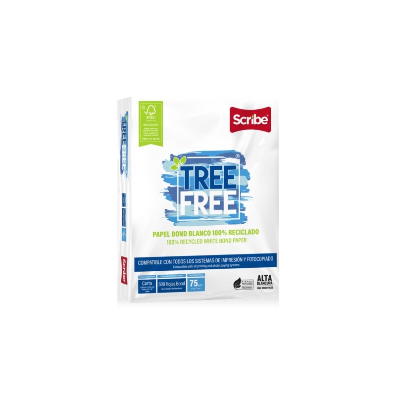 PAPEL BOND SCRIBE TREE FREE BLANCO CARTA 37 KGS. PAQUETE CON 500