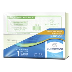 POLIZA CHEQUE CON CARBON EUROFORMAS ER0148 1/2 OFICIO 25 JUEGOS