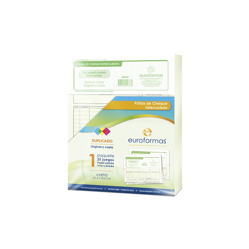 POLIZA CHEQUE CON CARBON EUROFORMAS ER0149 CARTA 25 JUEGOS