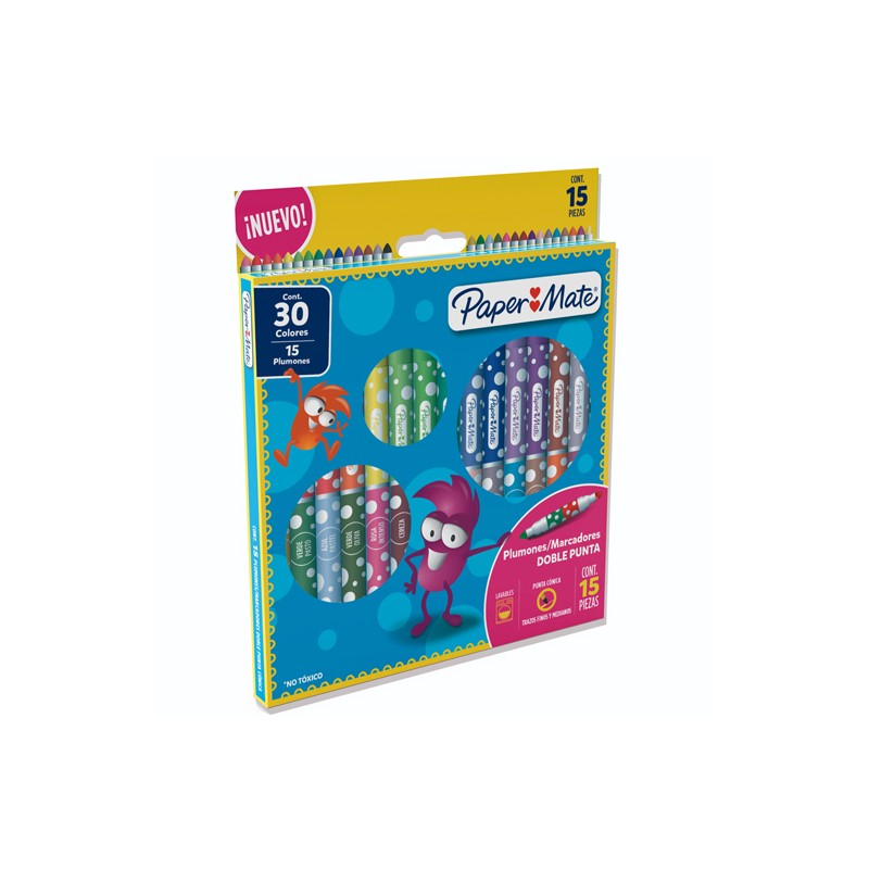 MARCADOR LAVABLE PAPERMATE DOBLE PUNTA 15X30  CAJA CON 15