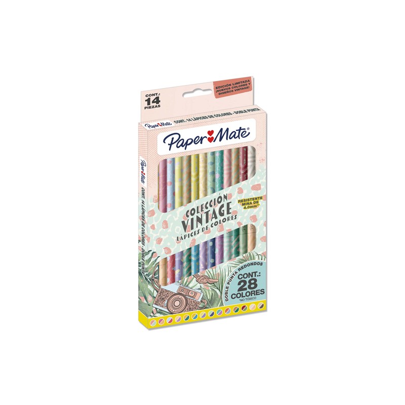 COLORES PAPERMATE VINTAGE DOBLE PUNTA 14X28 CAJA CON 14