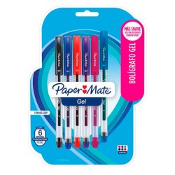 BOLIGRAFO PAPERMATE GEL 2185340 PUNTO FINO PAQUETE CON 6 COLORES SURTIDOS