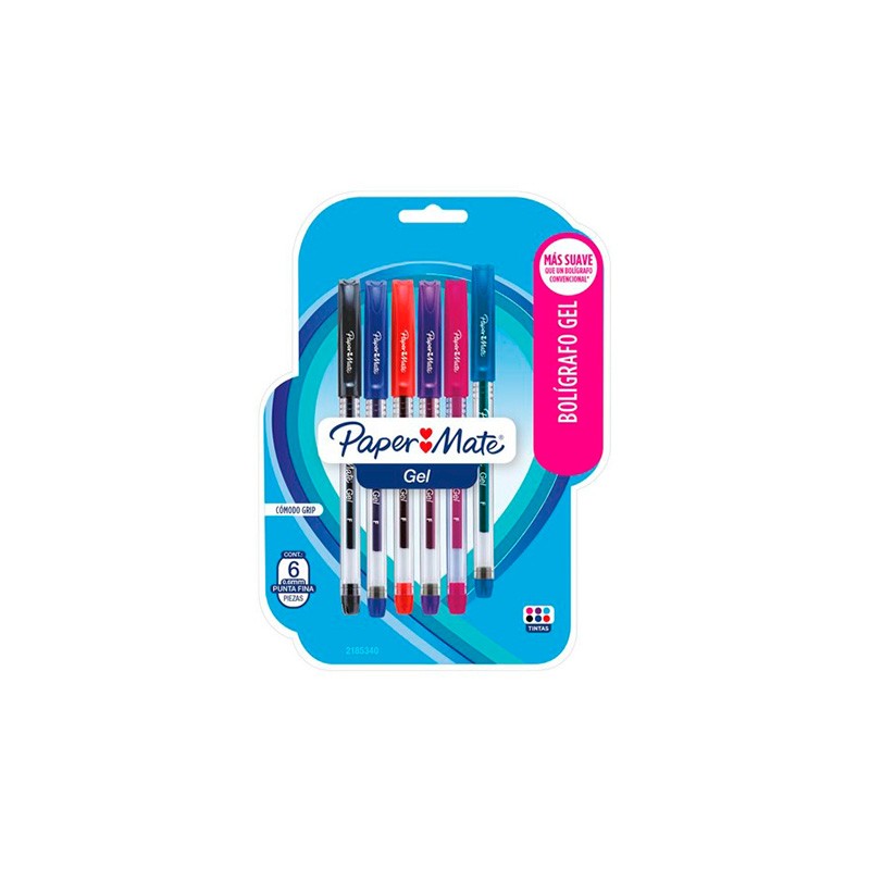 BOLIGRAFO PAPERMATE GEL 2185340 PUNTO FINO PAQUETE CON 6 COLORES SURTIDOS