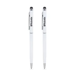 BOLIGRAFO Y STYLUS PARA TABLETA BROBOTIX COLOR BLANCO TINTA COLOR NEGRA PAQUETE CON 2