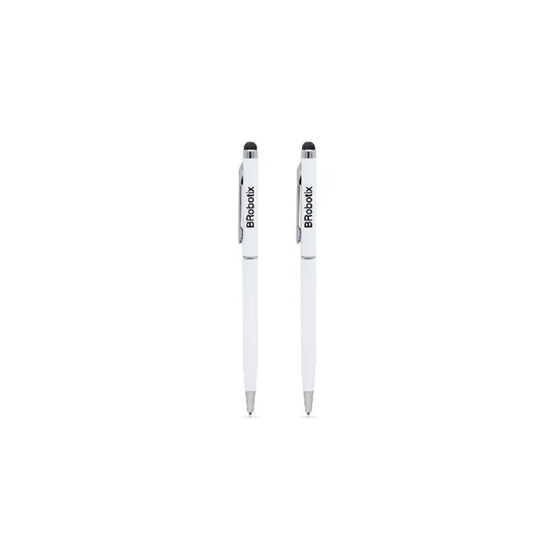 BOLIGRAFO Y STYLUS PARA TABLETA BROBOTIX COLOR BLANCO TINTA COLOR NEGRA PAQUETE CON 2