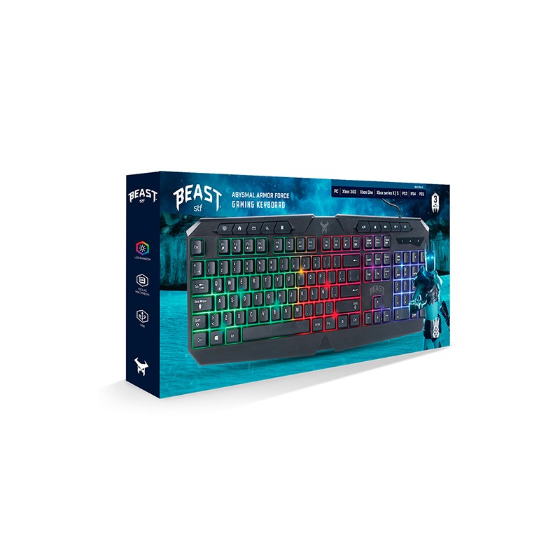 TECLADO GAMER DE MEMBRANA ABYSMAL ARMOR FORCE STG-A16819 NEGRO CON LUZ LED RAINBOW