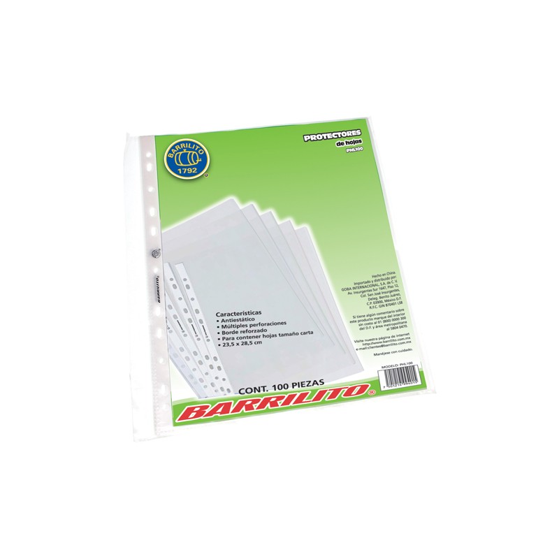 PROTECTOR DE HOJAS BARRILITO PHL100 CARTA PAQUETE CON 100