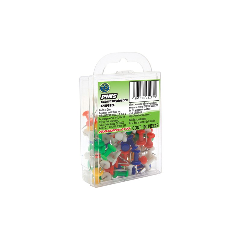 PINS PARA CORCHO BARRILITO PIN13 COLORES SURTIDOS PAQUETE CON 100
