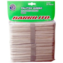 PALITOS PLANOS JUMBO BARRILITO W-004 MADERA NATURAL BOLSA CON 80