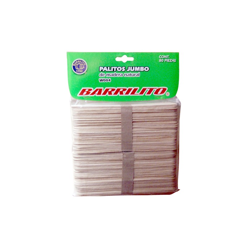 PALITOS PLANOS JUMBO BARRILITO W-004 MADERA NATURAL BOLSA CON 80