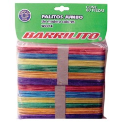 PALITOS PLANOS JUMBO BARRILITOW-004C COLORES SURTIDOS BOLSA CON 80
