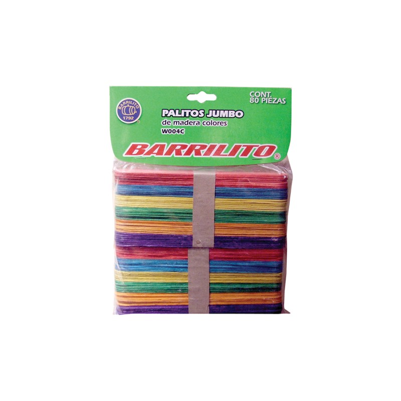 PALITOS PLANOS JUMBO BARRILITOW-004C COLORES SURTIDOS BOLSA CON 80