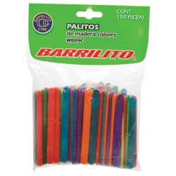 PALITOS PLANOS MINI BARRILITOW-009C COLORES SURTIDOS BOLSA CON 150