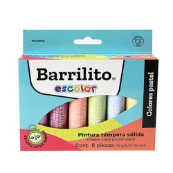PINTURA TEMPERA BARRILITO SOLIDA COLORES PASTEL CON 6 PIEZAS