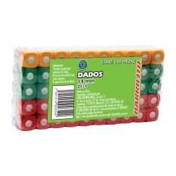 DADOS DE COLORES SOLIDOS BARRILITO DS14 14 MM. PAQUETE CON 100