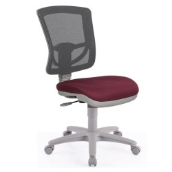 SILLA OPERATIVA BRAVA VERSA AL-447SB SIN BRAZOS RESPALDO MALLA GRIS TAPIZ GUINDA