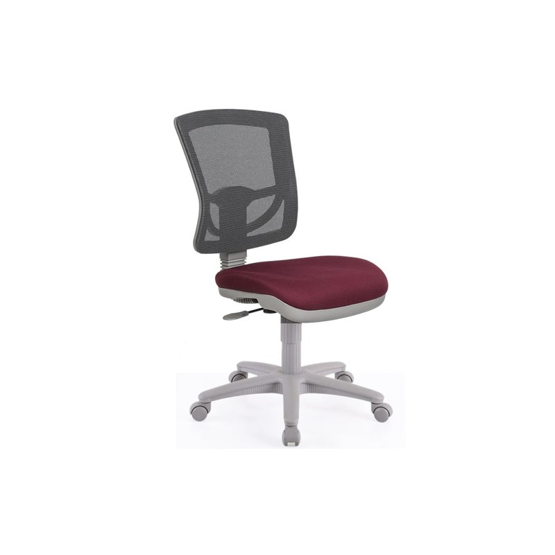 SILLA OPERATIVA BRAVA VERSA AL-447SB SIN BRAZOS RESPALDO MALLA GRIS TAPIZ GUINDA