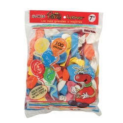 GLOBOS PARTY LOONS NO. 7 COLORES SURTIDOS BOLSA CON 100