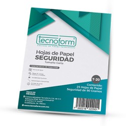 PAPEL SEGURIDAD TECNOFORM T-20 CARTA 90 GRAMOS PAQUETE CON 25