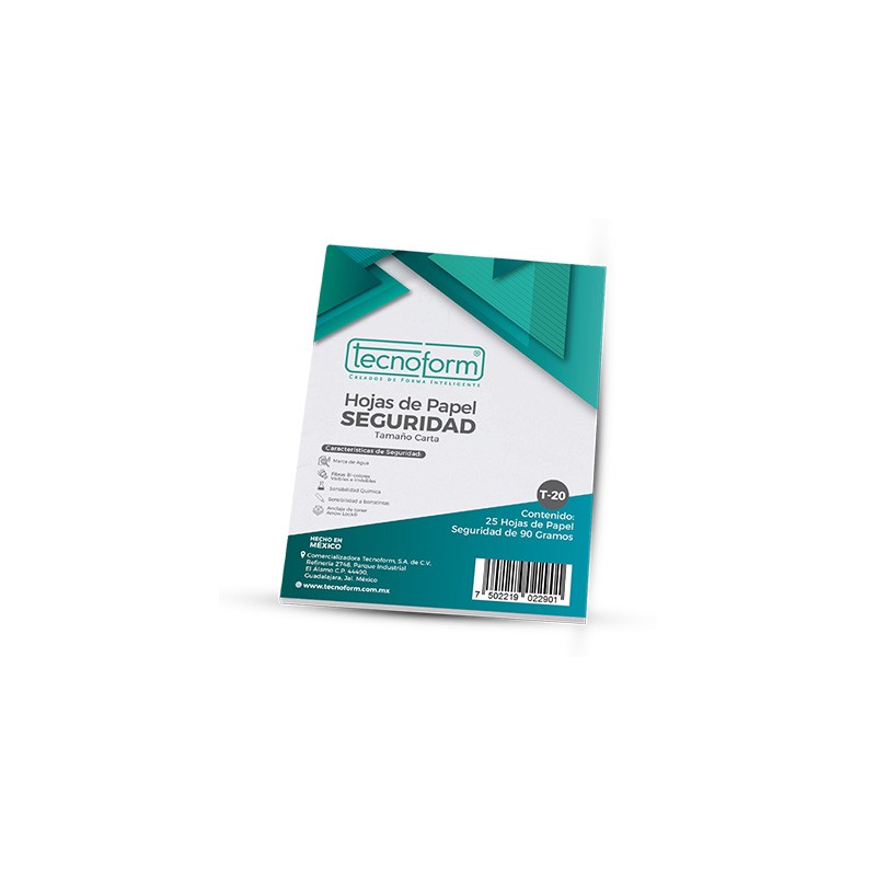 PAPEL SEGURIDAD TECNOFORM T-20 CARTA 90 GRAMOS PAQUETE CON 25