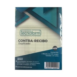 FORMA TECNOFORM  409 CONTRA-RECIBO 1/4 CARTA BLOCK CON 25 JUEGOS PAQUETE CON 3