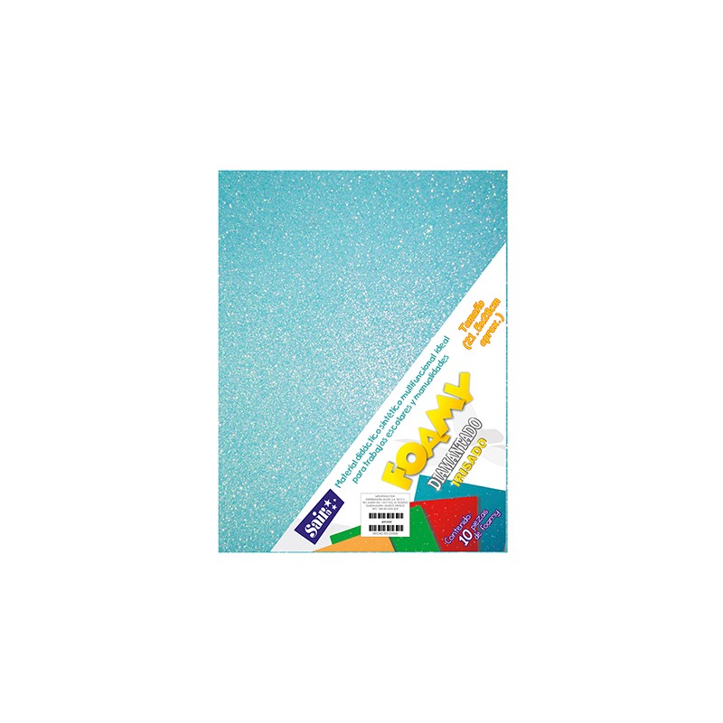 HOJA FOMI SAIRA DIAMANTADO TAMAÑO CARTA 478041 AZUL PASTEL #41 IRISADO PAQUETE CON 10 PIEZAS