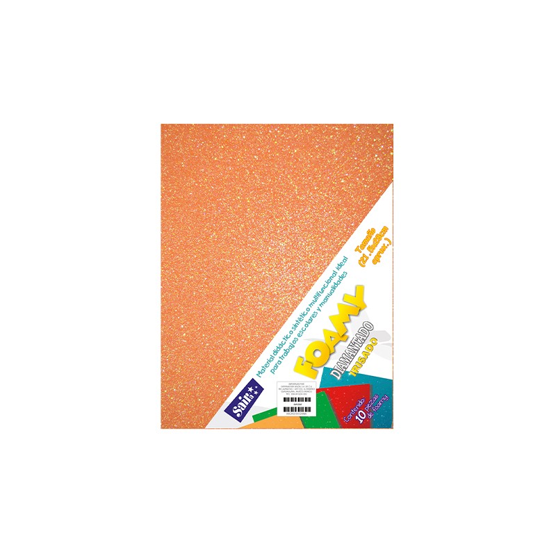 HOJA FOMI SAIRA DIAMANTADO TAMAÑO CARTA 478038 NARANJA IRISADO #38 PAQUETE CON 10 PIEZAS