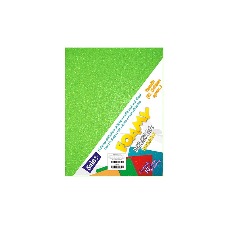 HOJA FOMI SAIRA DIAMANTADO TAMAÑO CARTA 478043 VERDE LIMON IRISADO #43 PAQUETE CON 10 PIEZAS