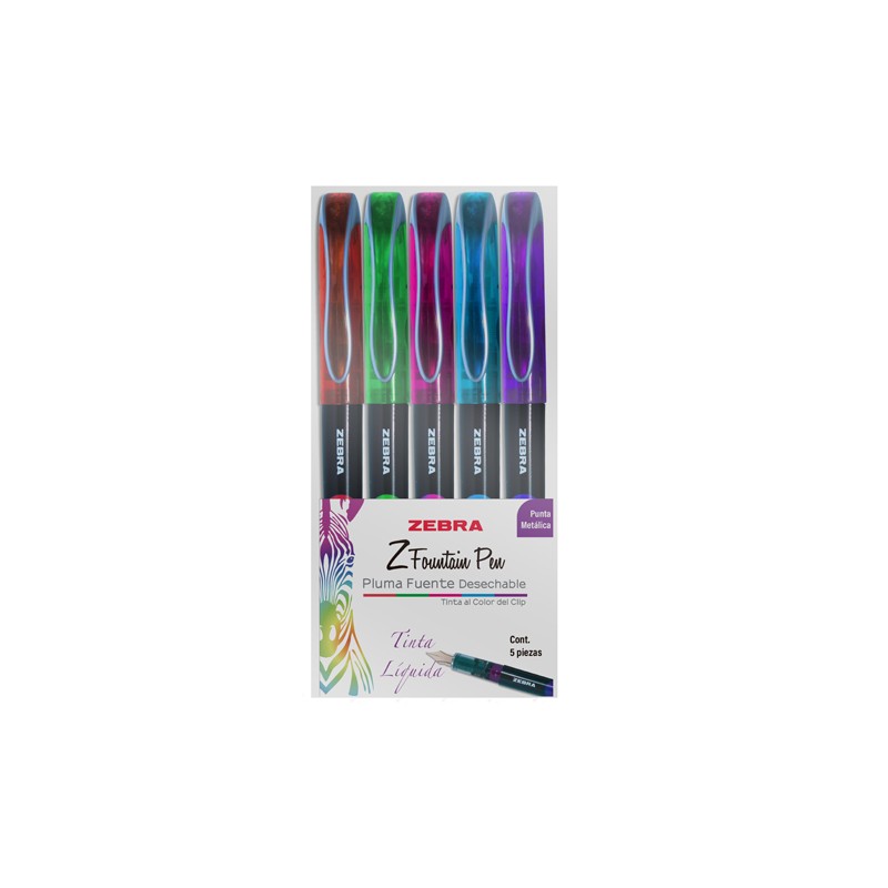 PLUMA FUENTE ZEBRA ZFOUNTAIN 9001-56 ESTUCHE CON 5 COLORES