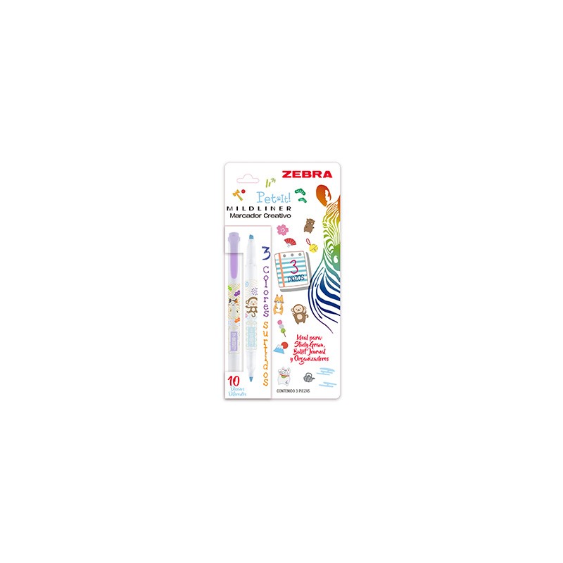 MARCADOR DOBLE PUNTA MILDLINER PET-IT ZEBRA 400PSTMDB003 PASTEL BLISTER CON 3